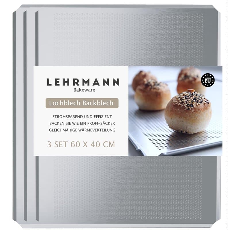 LEHRMANN Plaque perforée à pâtisserie (3 pièces) 60 x 40 cm Plaque de boulangerie professionelle Comparable/remplaçable four WIE