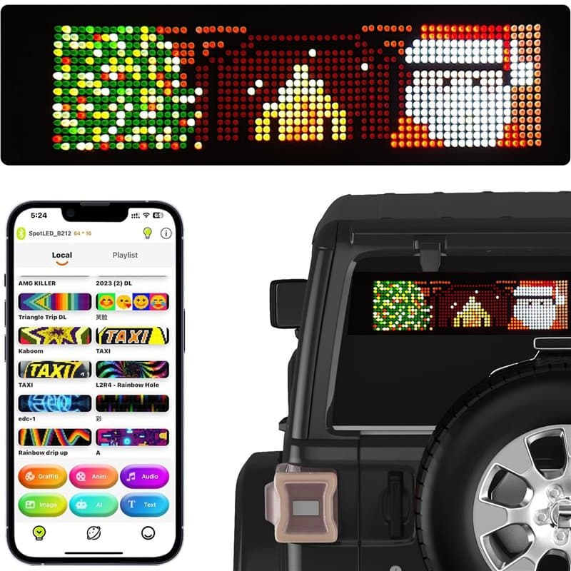 OBEST Panneau LED Programmable,Panneau LED Flexible,LED Car Graffiti Personnalisé,Télécommande APP,Connexion USB/Allume-Cigare,c