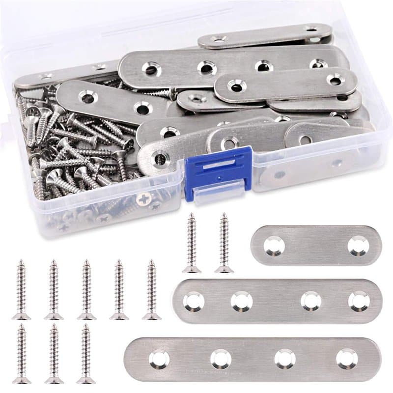 Lot de 115 équerres plates et droites en acier inoxydable de 3 tailles - Supports d'étagère en métal avec vis - Parfait pour rép