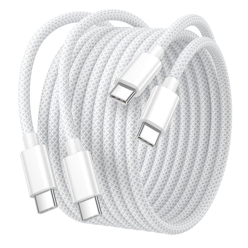 Cable iPhone 15 16 2M/Lot de 2, 60W Cable USB C Tressé 2M Câble USB C Charge Rapide Cable Type C Fil Chargeur iPhone Cordon pour