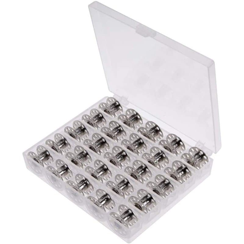 ANCLLO Lot de 25 bobines en métal multifonctionnelles pour Machine à Coudre Universelle avec étui-Canettes Bobine Navette Fil-po