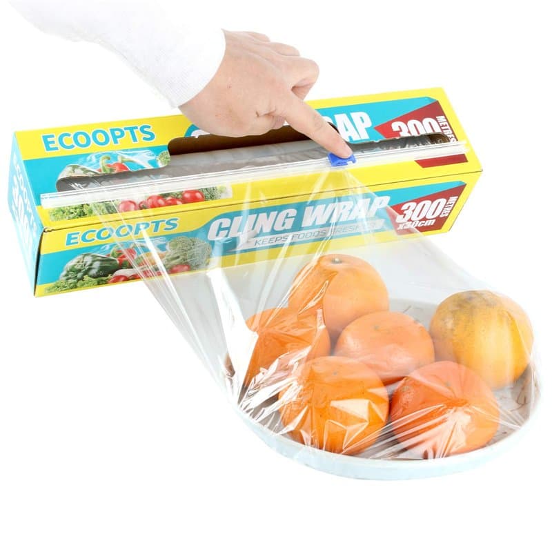 ECOOPTS Film étirable avec distributeur et cutter - Passe au micro-ondes et au congélateur - 30 cm x 300 m - Le coupe-glissière