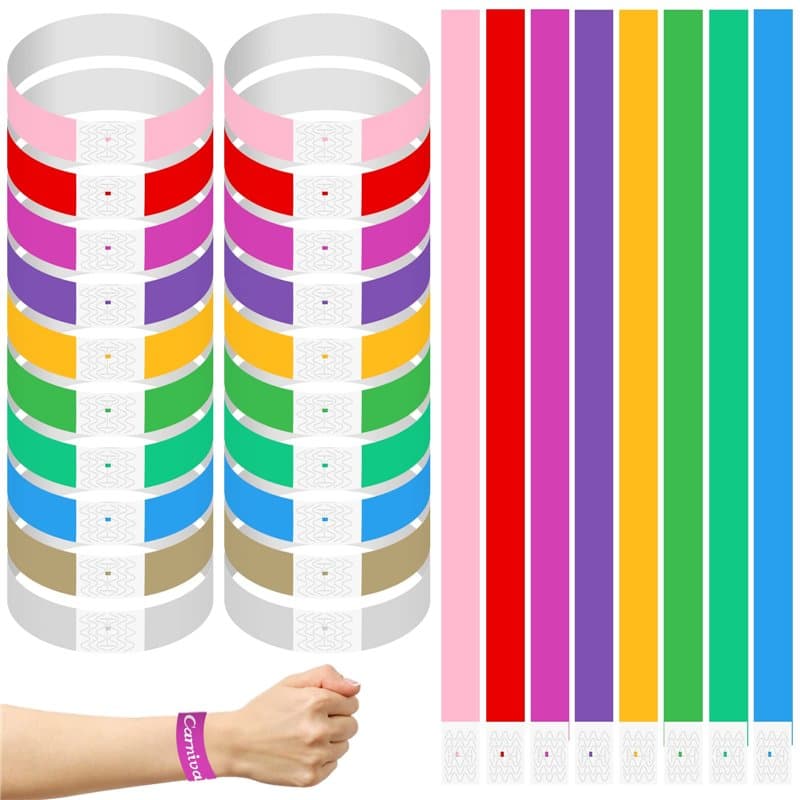 500Pcs Bracelet d'Identification, Bracelet en Papier existe en 10 Couleurs Différentes, Bracelet Evenementiel Utilise un Design