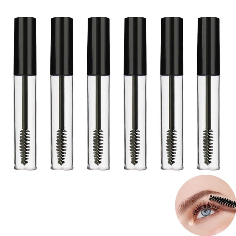 DALAETUS 6 Pièces Tube Mascara Vide, 10 ml Flacon Maquillage des Yeux Transparent, Brosse à Cils Efficace, Réutilisable, Étanche