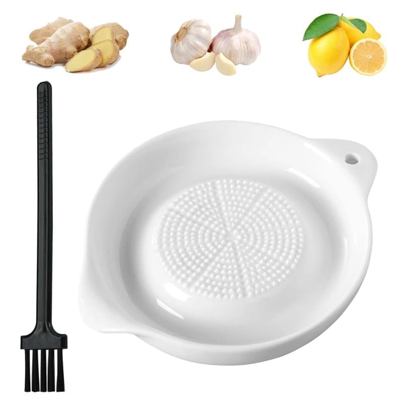 Râpe à Gingembre Céramique avec Mini Pinceau, Assiette à Râpe en Porcelaine Blanc, Râpe à Ail Plaque, Râpe à Légumes, Râpe en Cé