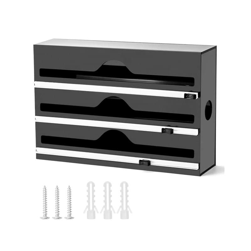 QWORK® 3 en1 Distributeur avec Coupe pour Papier Film Alimentaire, Papier Aluminium Alimentaire et Papier Sulfurisé, Organisateu