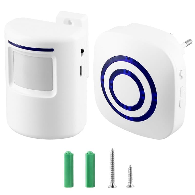 QWORK® Sonnette sans Fil, Sonnette entrée Magasin, 1 Récepteur et 1 détecteur de Mouvement PIRcapteur, 38 Mélodies au 3 Niveau v