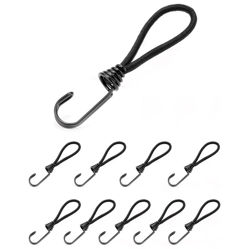 QWORK® 10 pièces Crochet tendeur, tendeurs Elastique avec Crochets, 15cm, Noir, pour bâches, Filets, tentes