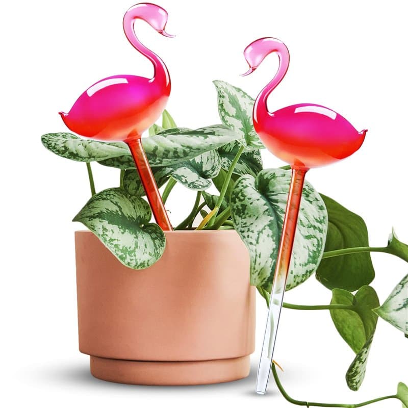 NiHome Flamingo Lot de 2 bulbes d'arrosage Automatique 25,4 cm de Long dégradé Rose Vif en Verre soufflé à la Main pour la Maiso