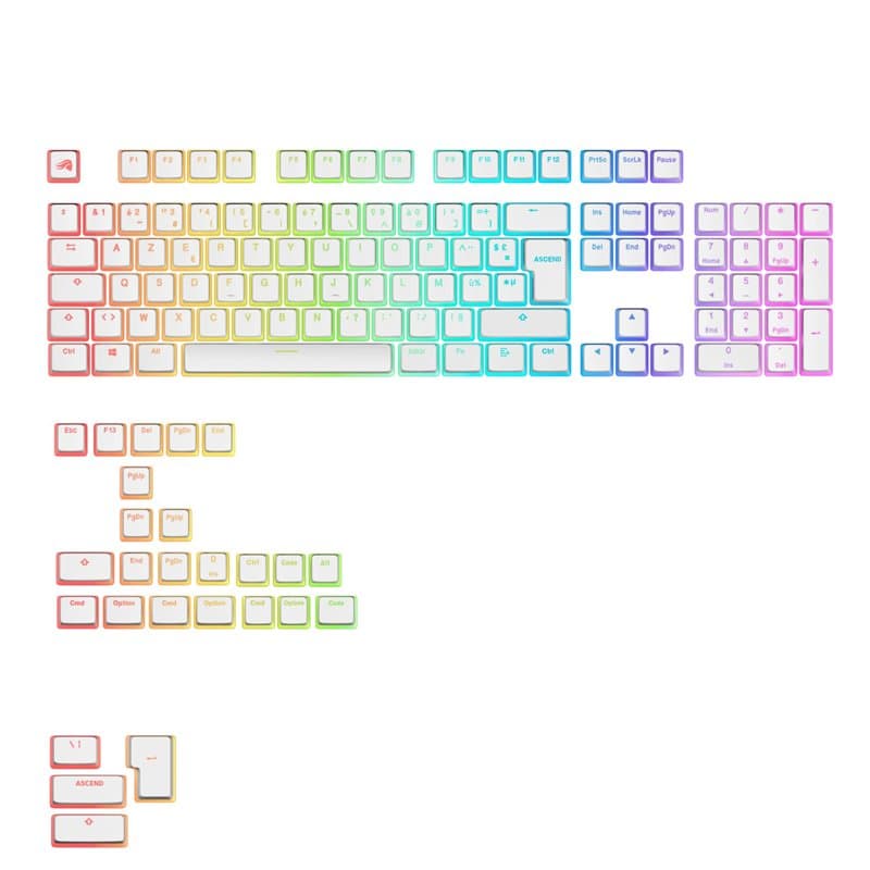 Glorious Gaming - Touches GPBT Aura RGB : Capuchons Pudding, PBT doubleshot, translucides, Blanc, pour claviers mécaniques Custo