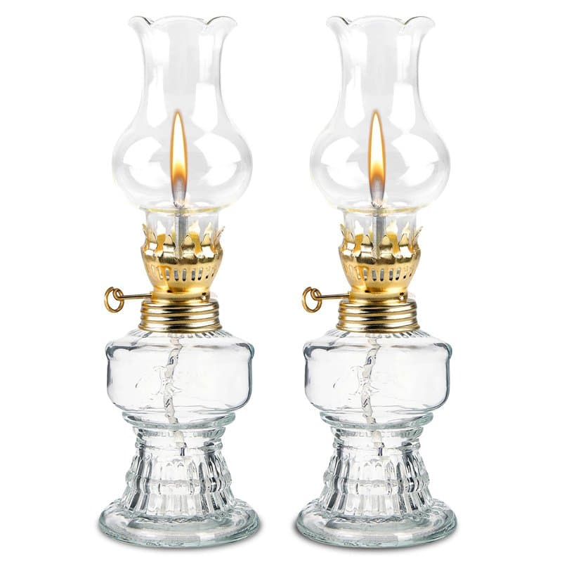 Lampe à Huile Interieur 2 Pièces, Lampe à Pétrole Vintage en Verre Transparent Luminosité Réglable Lampe a Huile Décorative Coup