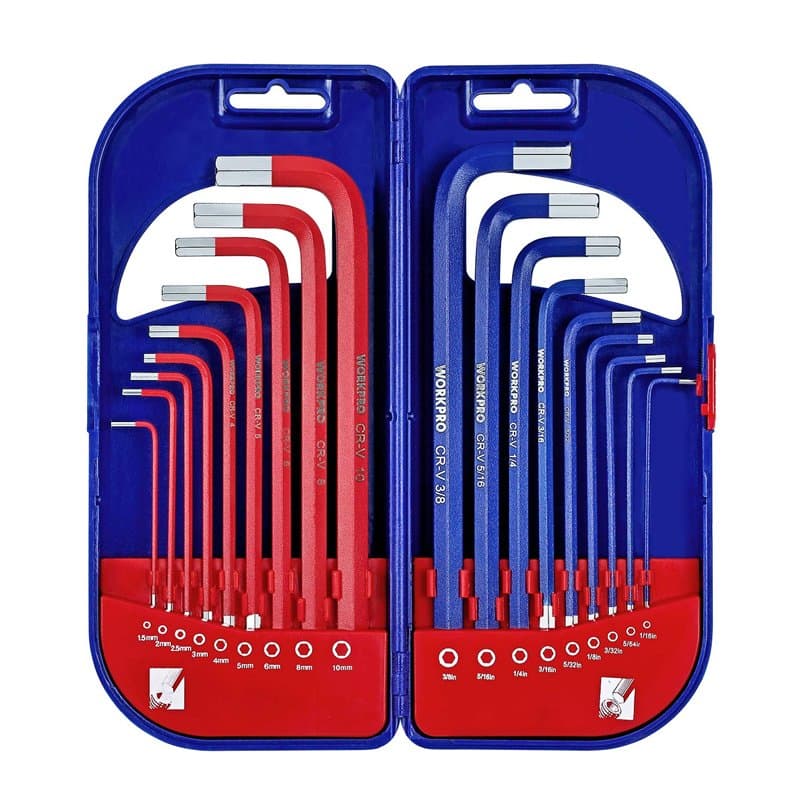 WORKPRO Lot de Clés Allen Hexagonale Longue avec Boîte Solide en ABS Clés Mâles 18 Pièces