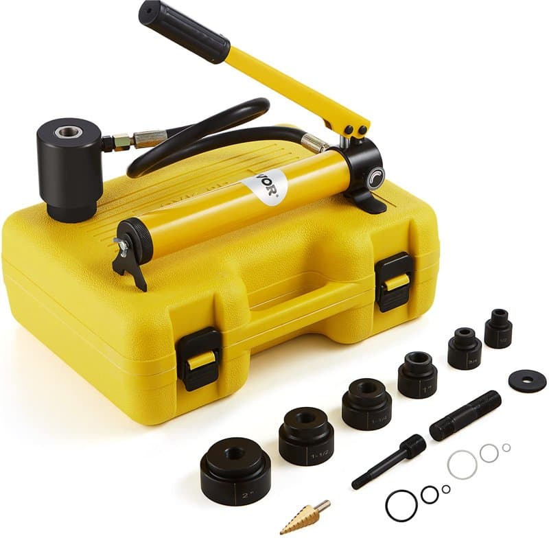 VEVOR Kit de Perforation Hydraulique 10 T avec 6 Poinçons 22-60 mm Poinçonneuse Hydraulique Manuelle avec Mallette Portable Posi