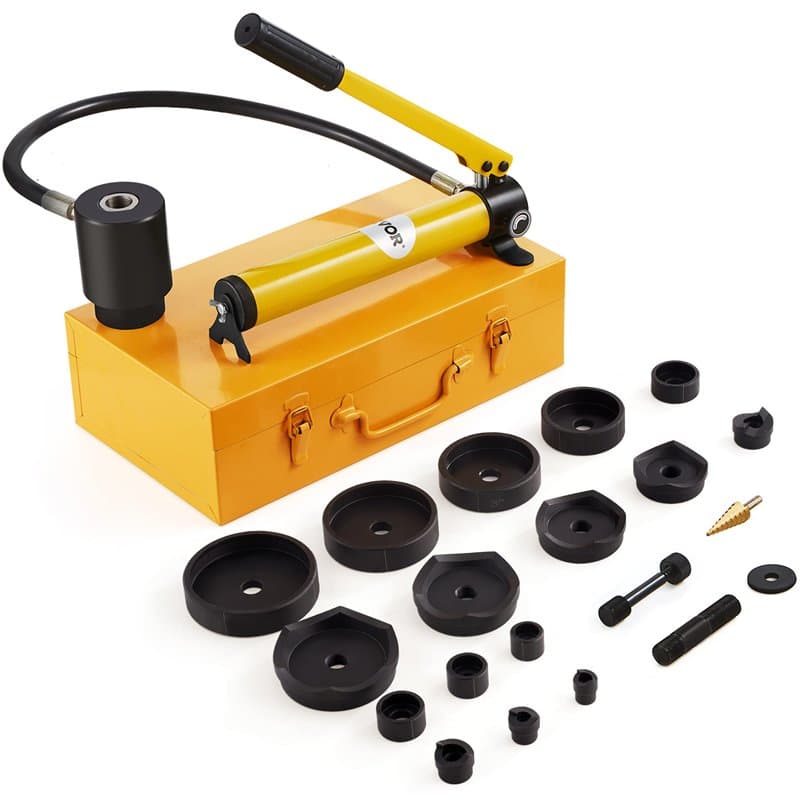 VEVOR Kit de Perforation Hydraulique 15 T 10 Poinçons 22-114 mm Poinçonneuse Hydraulique Manuelle avec Coffret Poignée Ergonomiq