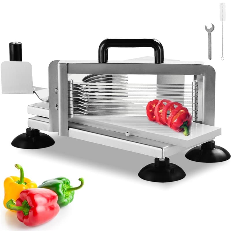 VEVOR Coupe-tomates Commerciale, Trancheuse à Tomates de 9,5 mm, Trancheur pour Tomates Robuste en Acier Inoxydable, avec Pieds