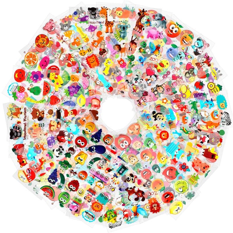 HOWAF 1000+ Animaux Fruits Légumes Autocollants 3D pour Enfant Fille Garcon Artisanat, 48 Feuilles Autocollants Gommettes Sticke