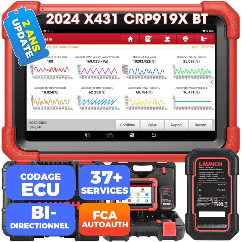 LAUNCH X431 CRP919XBT Elite Valise Diagnostic Auto multimarque,OBD2 Diagnostic français,Wireless Bidirectional,Codage ECU,FCA Au