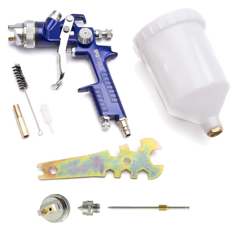 IPOTOOLS Pistolet à Peinture HVLP H-827P - Professionnel Avec Godet 600 ML, Buse 1.4 mm + Jeu de Buse 2.0 mm Pour Carrosserie