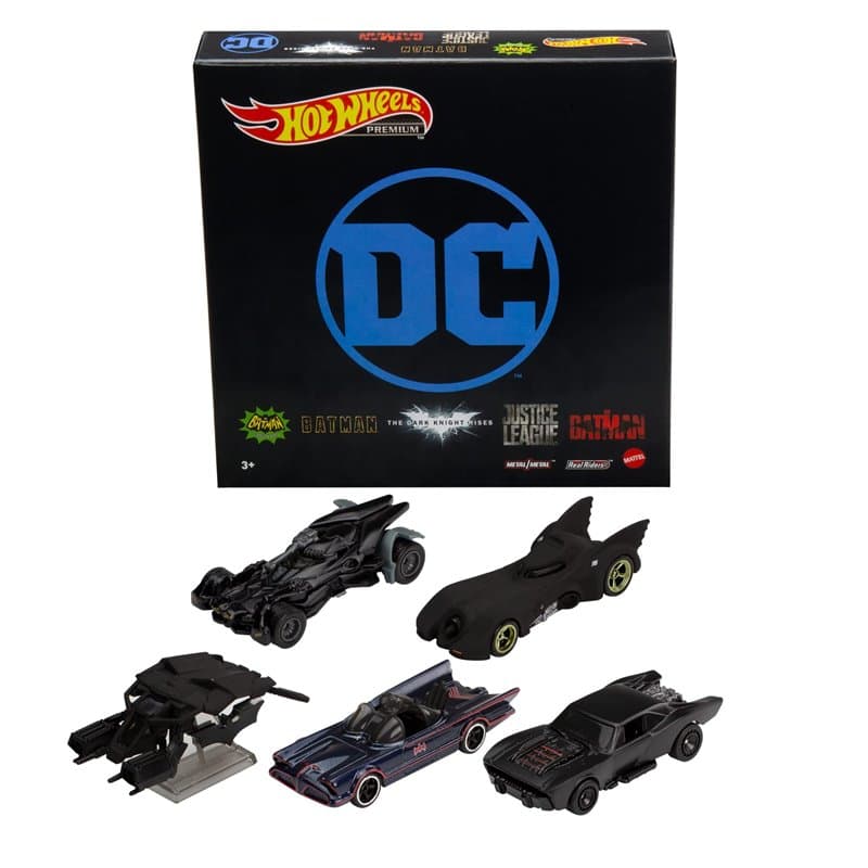 Hot Wheels Pack 5 véhicules Premium avec 5 Batmobiles Emblématiques dans Un Emballage Haut de Gamme, à Collectionner, Jouet Enfa