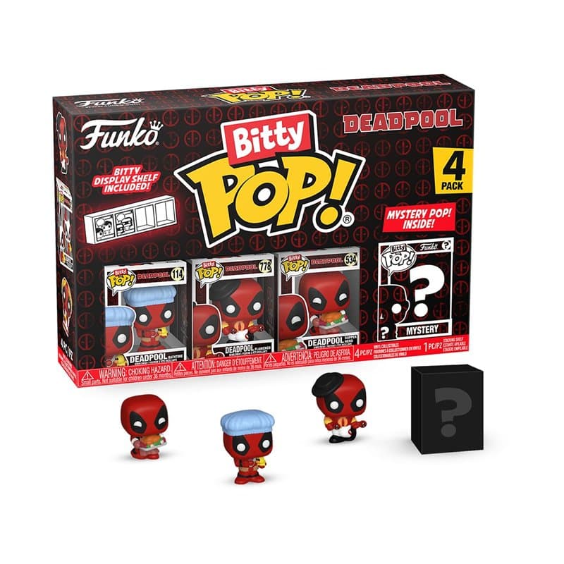 Funko Bitty Pop! Deadpool (Bathtime), Bitty Pop! Deadpool (Flamenco), Bitty Pop! Deadpool (Supper Hero) et Une Mini-Figurine Mys