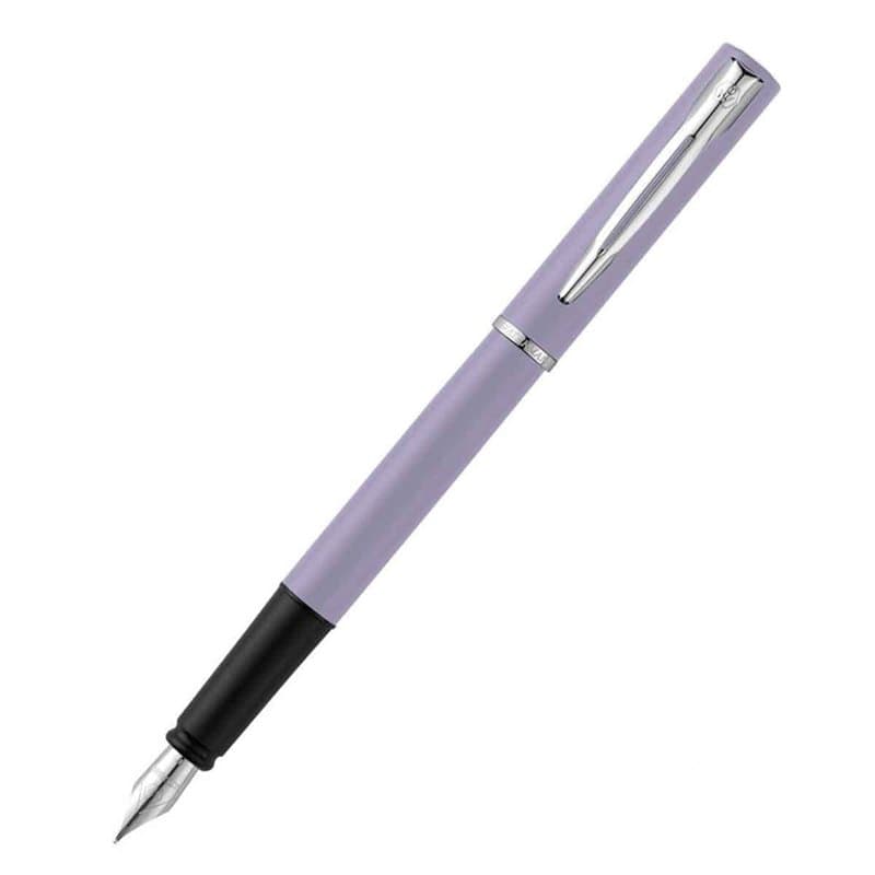 Waterman Allure Stylo plume violet pastel avec bordure chromée, pointe fine en acier inoxydable, encre bleue