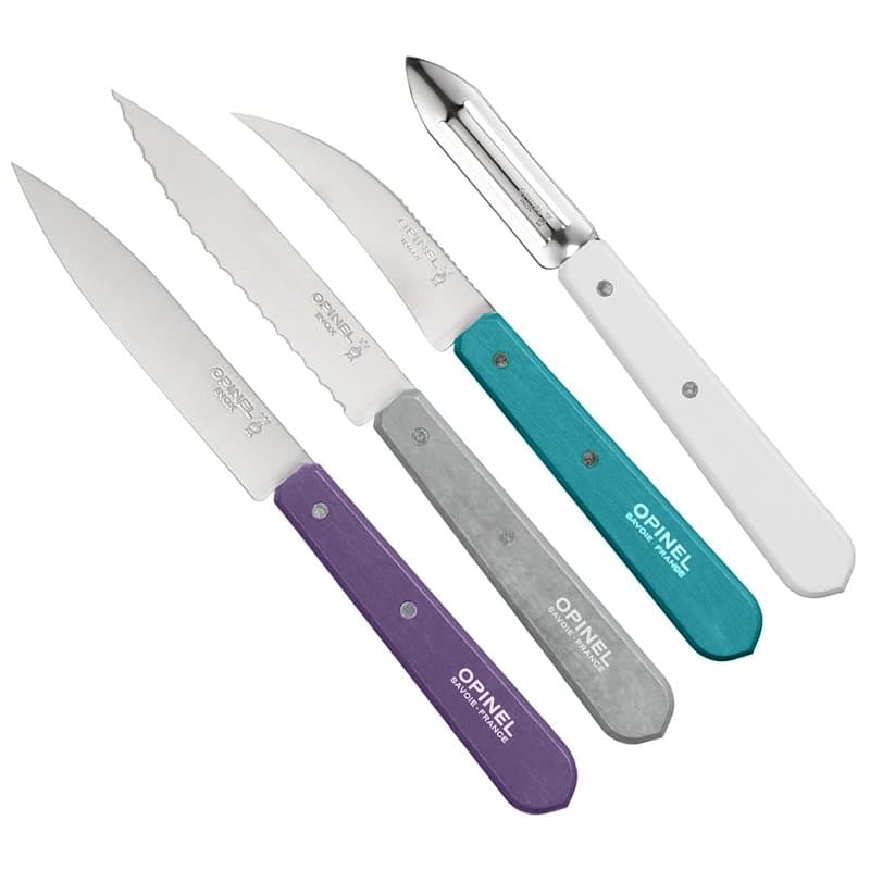Opinel - Coffret de 4 Couteaux de Cuisine Les Essentiels Art Déco - N°112 Office, N°113 Cranté, N°114 Légumes, N°115 Éplucheur -