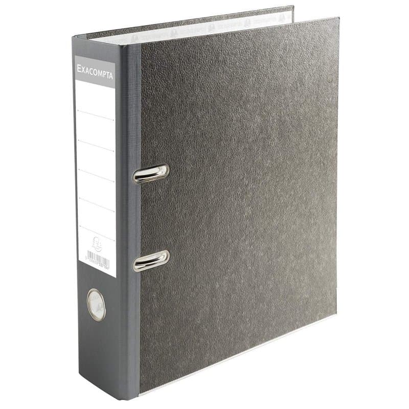Exacompta - Réf. 53710E - Carton de 20 classeurs à levier papier marbré gris - dos de 70 mm - mécanique 75 mm - dim extérieures