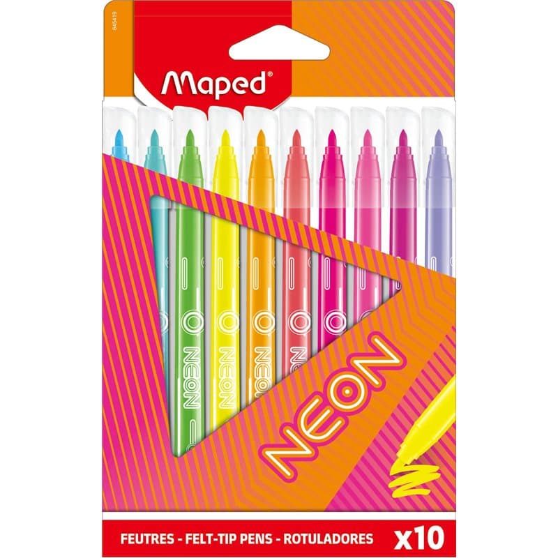 Maped - Feutres de Coloriage NEON - Feutres de Couleur Effet Néon - Boîte de 10 Feutres NEON