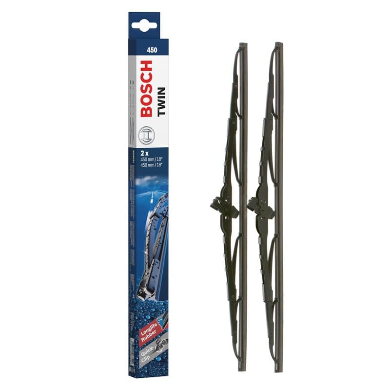 Bosch Balais d'Essuie–Glace Plats Conventionnel Twin 450, Longueur: 450mm/450mm – 1 Paire de Balais avant