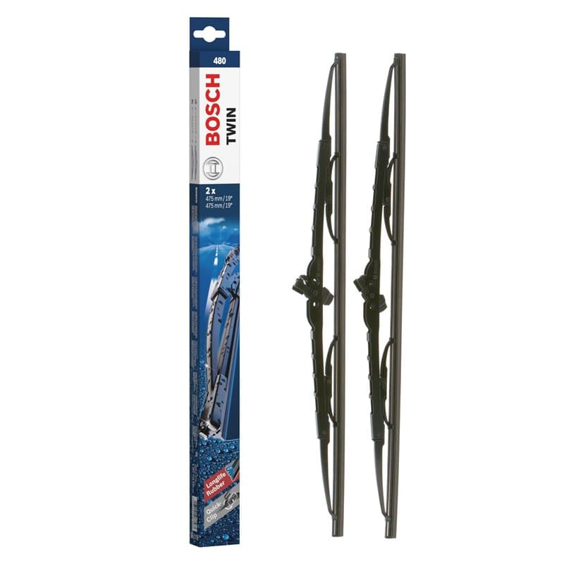 Bosch Balais d'Essuie–Glace Plats Conventionnel Twin 480, Longueur: 475mm/475mm – 1 Paire de Balais avant