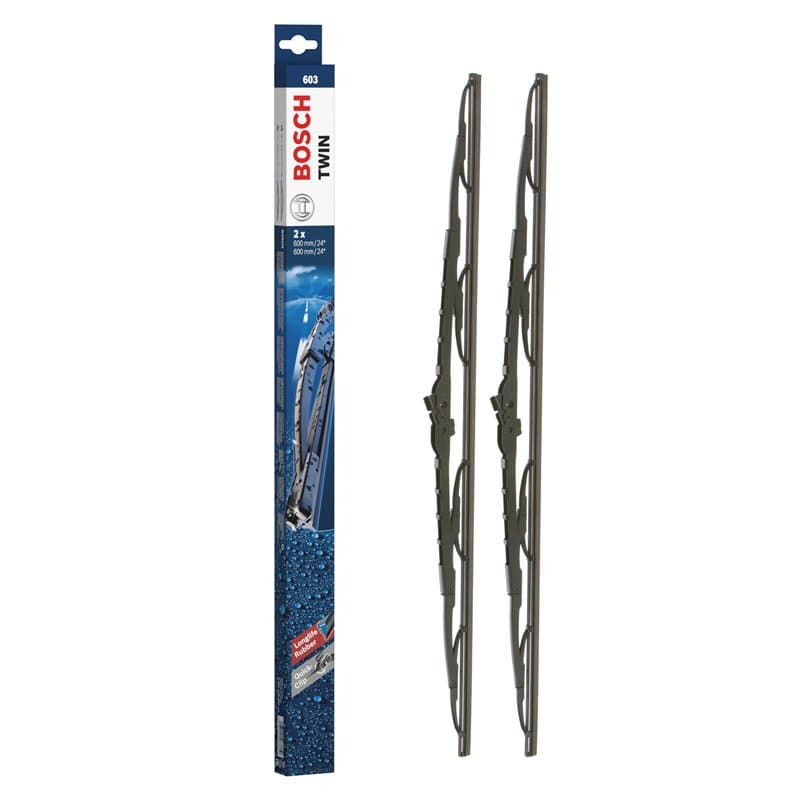 Bosch Balais d'Essuie–Glace Plats Conventionnel Twin 603, Longueur: 600mm/600mm – 1 Paire de Balais avant
