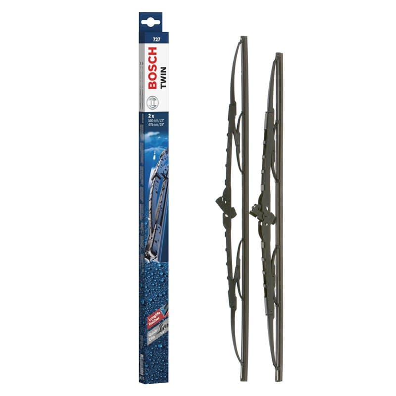 Bosch Balais d'Essuie–Glace Plats Conventionnel Twin 727, Longueur: 550mm/475mm – 1 Paire de Balais avant