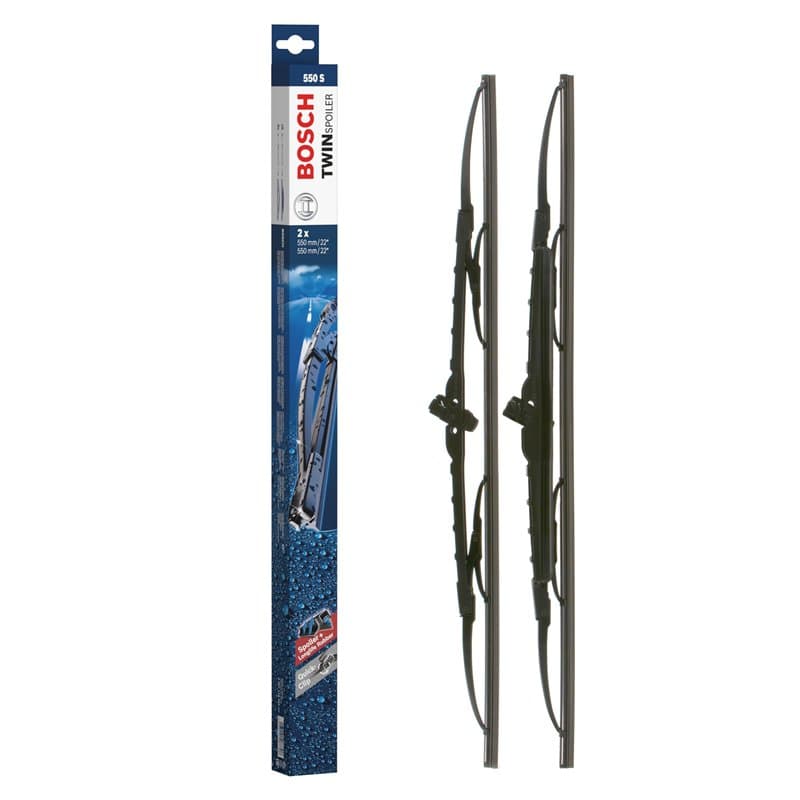 Bosch Balais d'Essuie–Glace Plats Conventionnel Twin Spoiler 550S, Longueur: 550mm/550mm – 1 Paire de Balais avant
