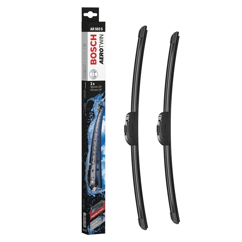 Bosch Balais d'Essuie–Glace Plats Aerotwin Retrofit AR503S, Longueur: 500mm/475mm – 1 Paire de Balais avant