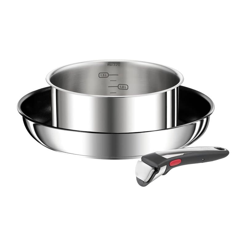 Tefal Ingenio Preference On Lot 3 pièces, Poêle, Casserole, Poignée amovible, Induction, Acier inoxydable, Revêtement antiadhési