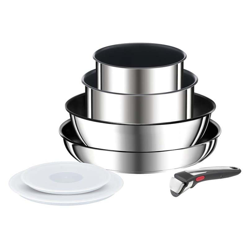 Tefal Ingenio Preference On Batterie de cuisine 7 pièces, Induction, Acier inoxydable, Revêtement antiadhésif sûr, Empilable, Fa