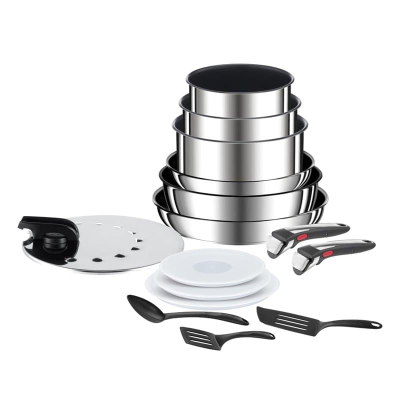 Tefal Ingenio, Batterie de cuisine 15 pièces, Induction, Acier inoxydable, Revêtement antiadhésif, Indicateur de température, Ga