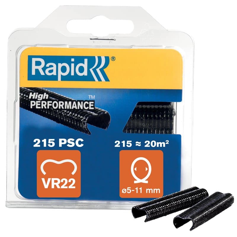 Rapid VR22 - Agrafes à Grillage en Acier Galvanisé Plastifié Noir, Compatible avec les Grillages 5-11 mm, Idéal pour Sécuriser C