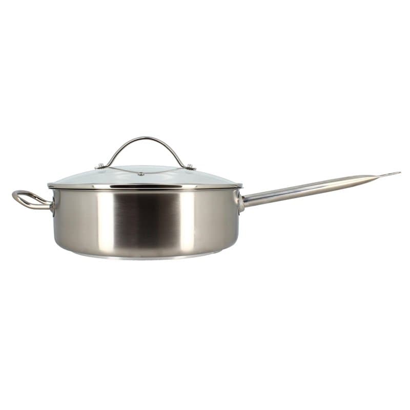 MENASTYL - Sauteuse professionnel 28cm en acier inoxydable avec couvercle en verre - 7520016