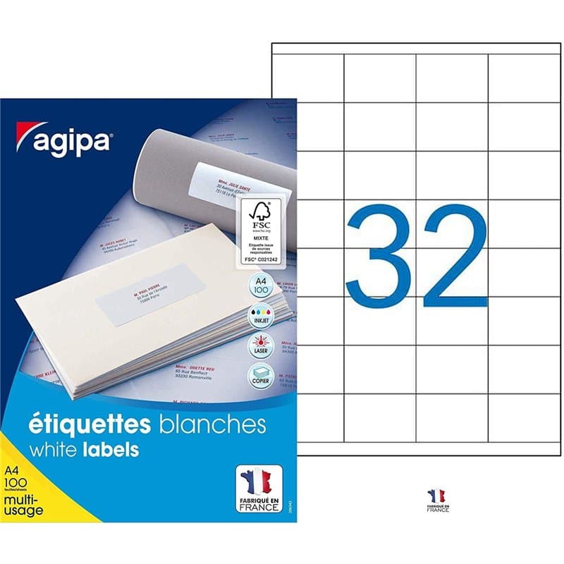 Apli Agipa – Boite Étiquettes Adhésives Blanches Multi–Usages – Certifié FSC – Anti-bourrage - 51x33,8mm - 3200 Étiquettes