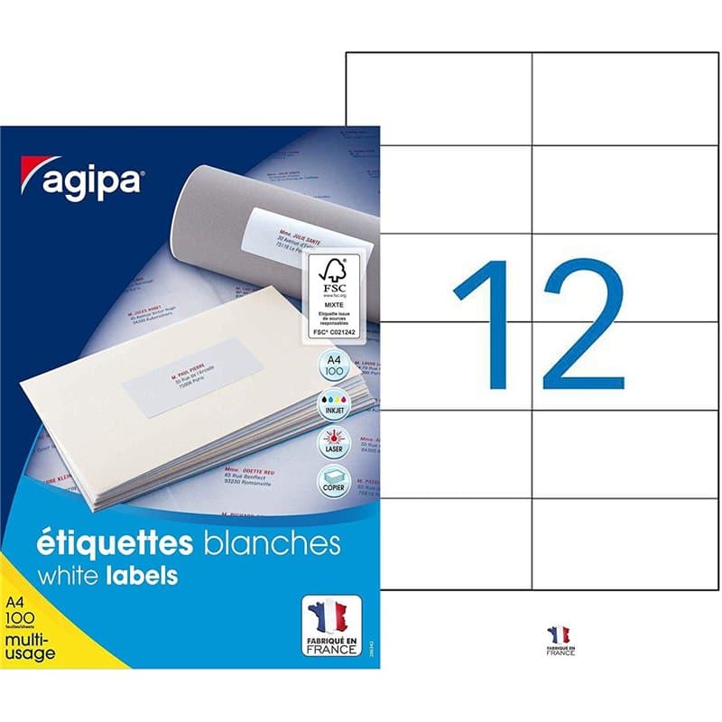 Apli 101032 Boîte de 1200 Etiquettes multi-usage A4 105 x 49,39 mm