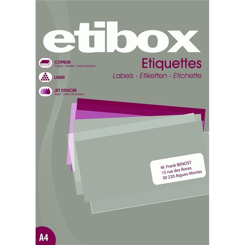 ETIBOX 119752-2100 étiquettes adhésives blanches - 70 x 42,40 mm - Imprimantes : Laser, Copieur, Jet d'encre - 100 feuilles A4.