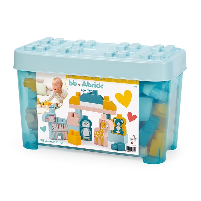 Ecoiffier - Baril de Briques Animaux du Monde 55 pièces - Jeu de Construction éducatif pour Enfant - Motricité et Imagination -