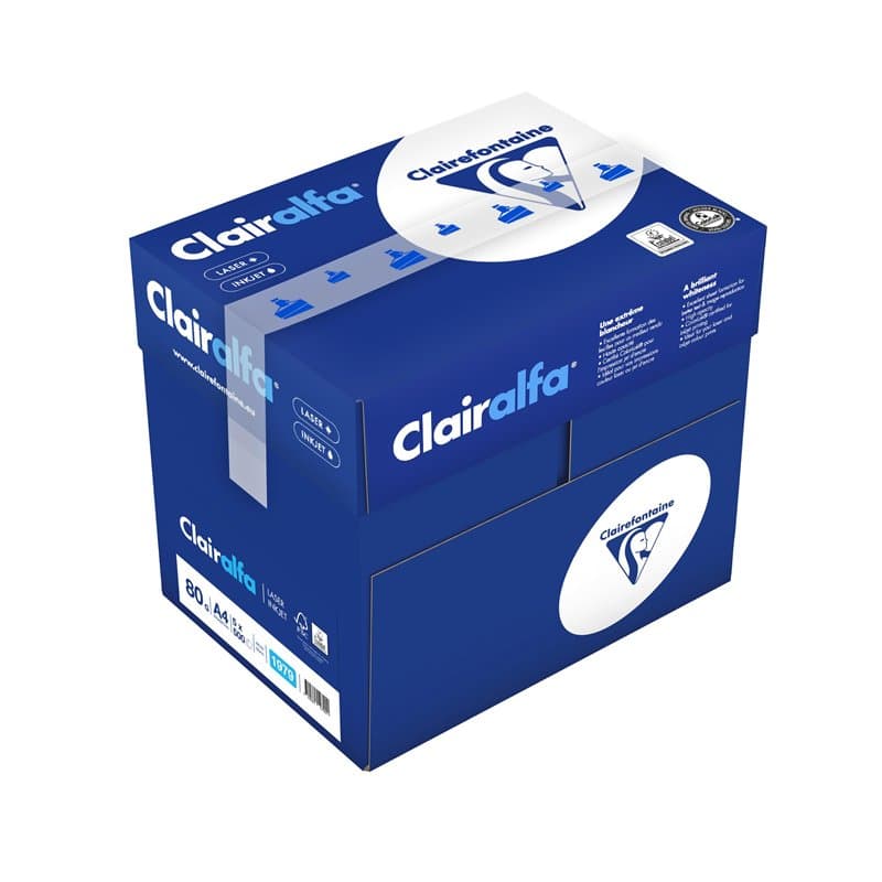 Clairefontaine - Réf. 1929C – 2500 feuilles de papier blanc au format A4 - Clairalfa 80 g/m² – Carton contenant 5 ramettes de 50