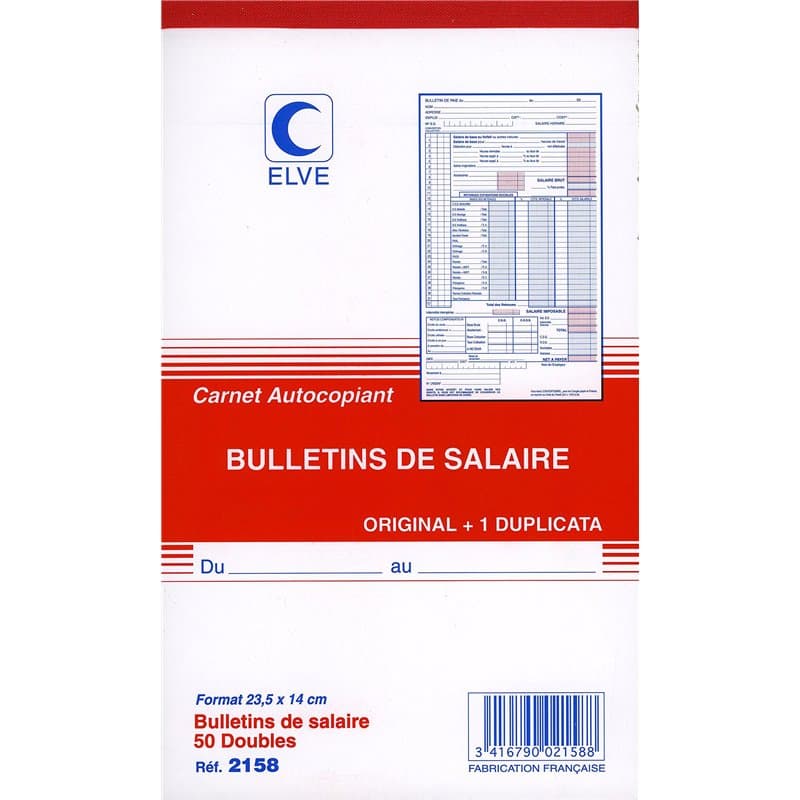 ELVE 26516 Carnet 50 Duplis Bulletins Salaire Plastique Assorties