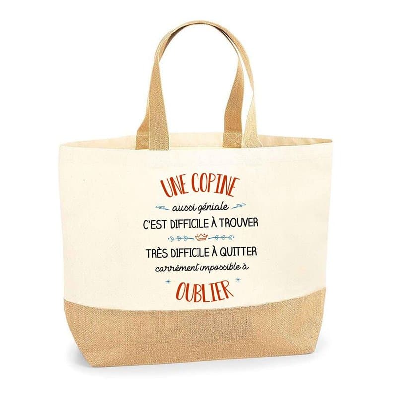 Sac Une Copine aussi géniale oublier | Cabas de Plage Courses Coton et Toile de Jute Idée Cadeau Femme