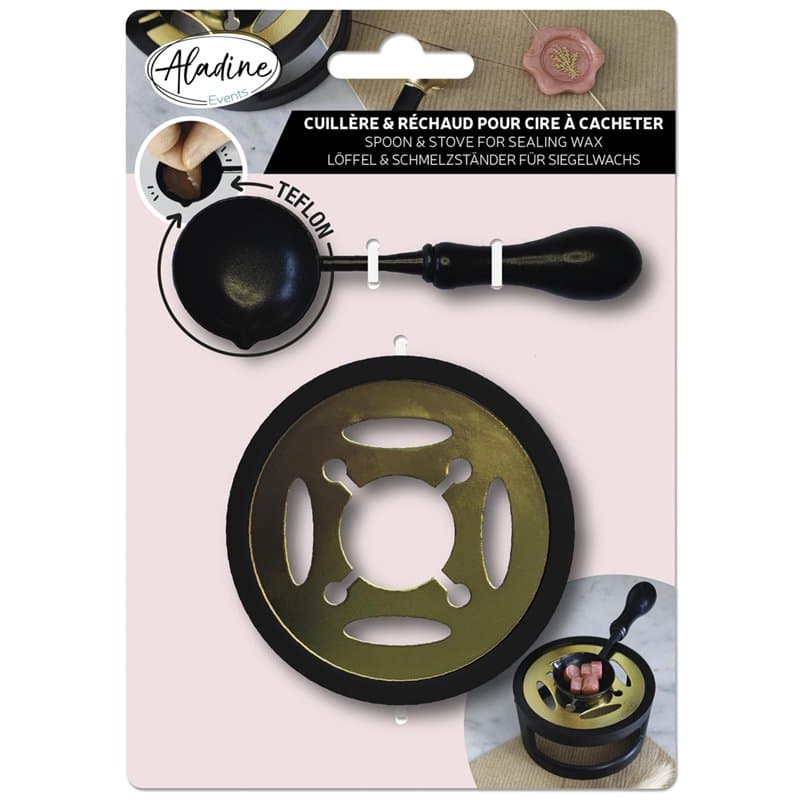 Aladine - Kit Réchaud & Cuillère pour Cire à Cacheter - Pour Créer & Chauffer Sceau de Cire - Cuillère Téflon - Faire-Part Maria