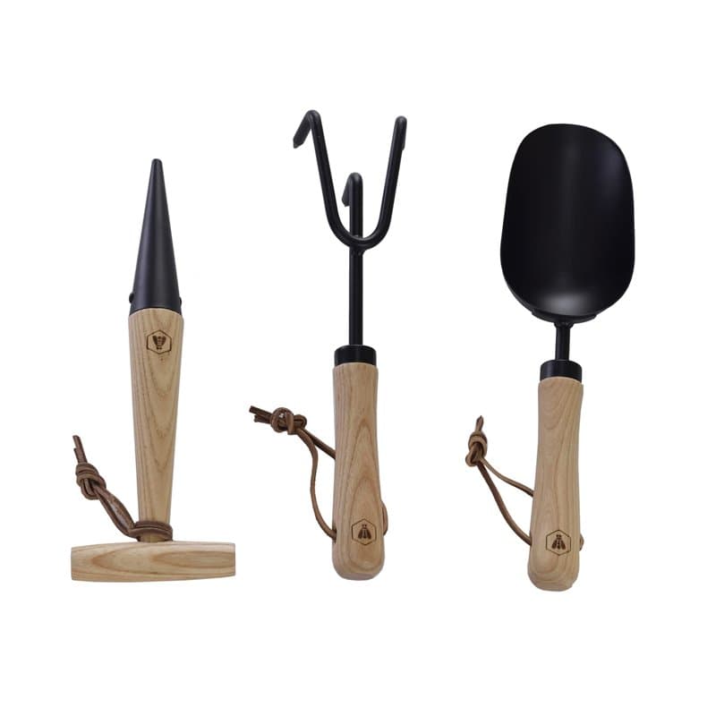 LAGUIOLE - LAGUIOLE, 40269052, Kit 3 Outils de Plantation Noirs et Bois, Outils coupants, Plantoir, Griffe de Jardin, Pelle, Out