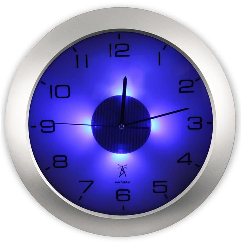 Fishtec - Horloge Murale Lumineuse - Radio-Pilotée - 4 LED Bleues - Détecteur d'Obscurité - 3 Modes d'Eclairage : Permanent/Désa