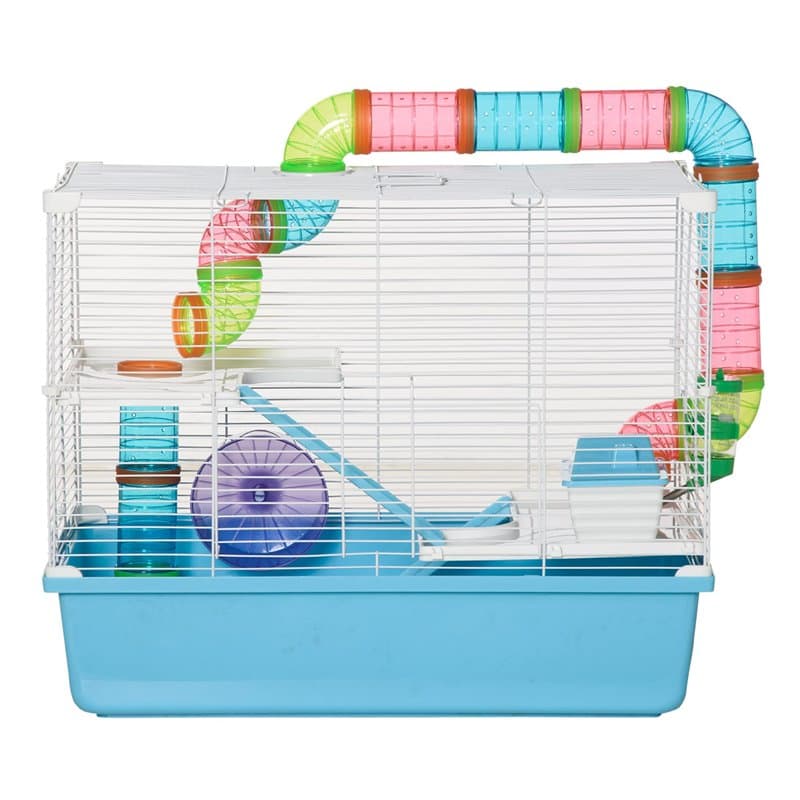PawHut Cage pour rongeurs et Hamsters 3 Niveaux avec Tunnel, Bouteille d'eau, Roues, Maison, échelle dim. 59L x 36l x 47H cm